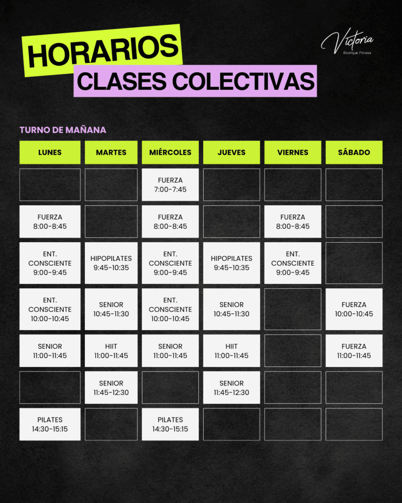 Horarios clases colectivas - Turno de mañana