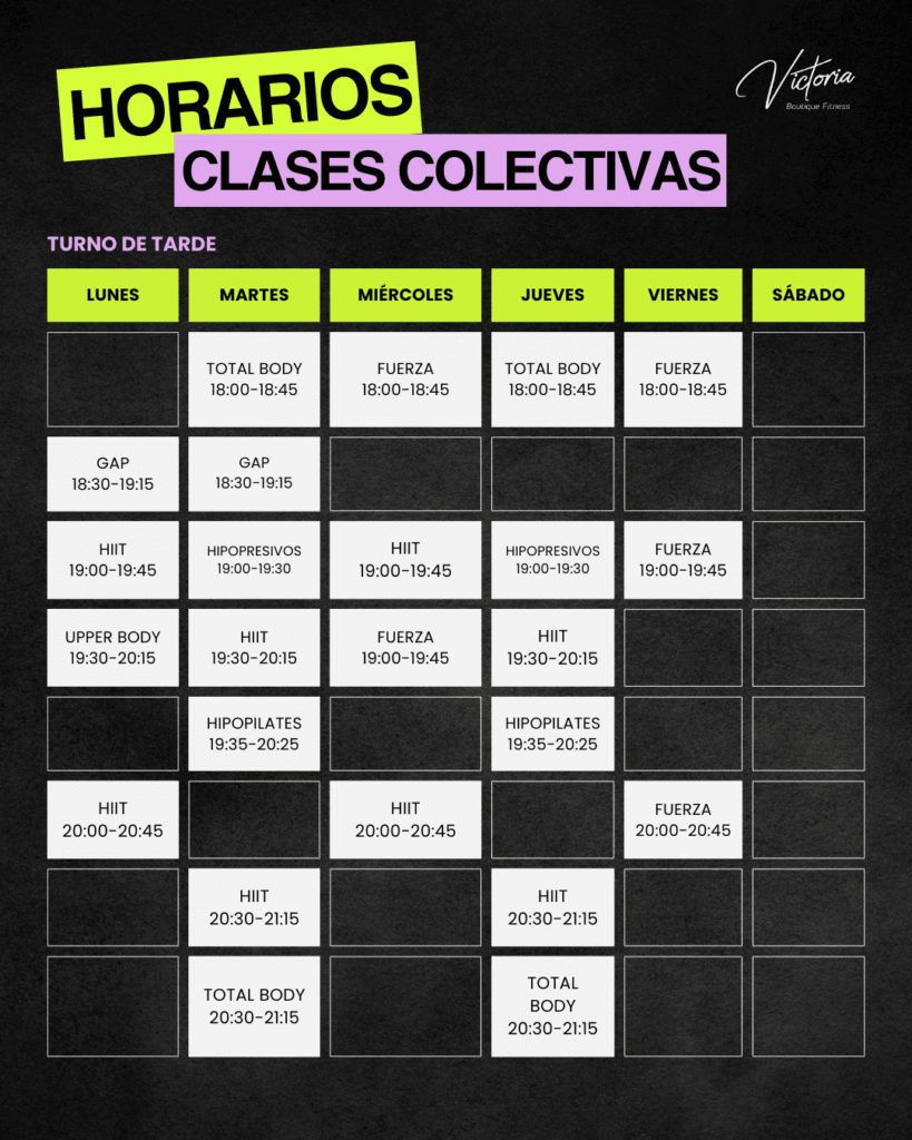Horarios clases colectivas - Turno de tarde